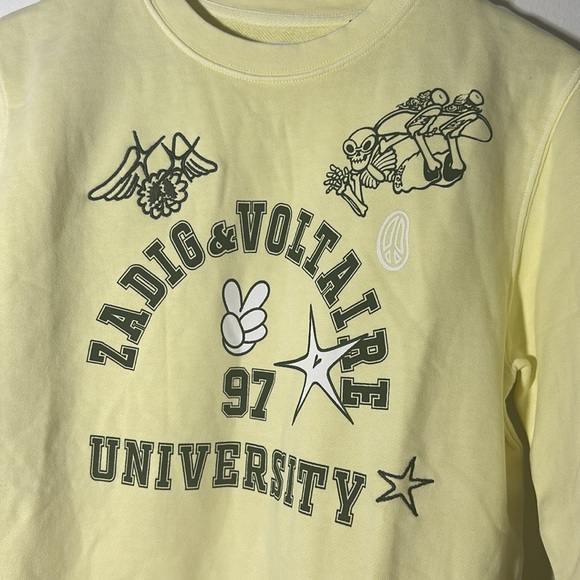 ZADIG & VOLTAIRE BUTTER YELLOW COTTON VARSITY SWEATSHIRT - Picture 6 of 9